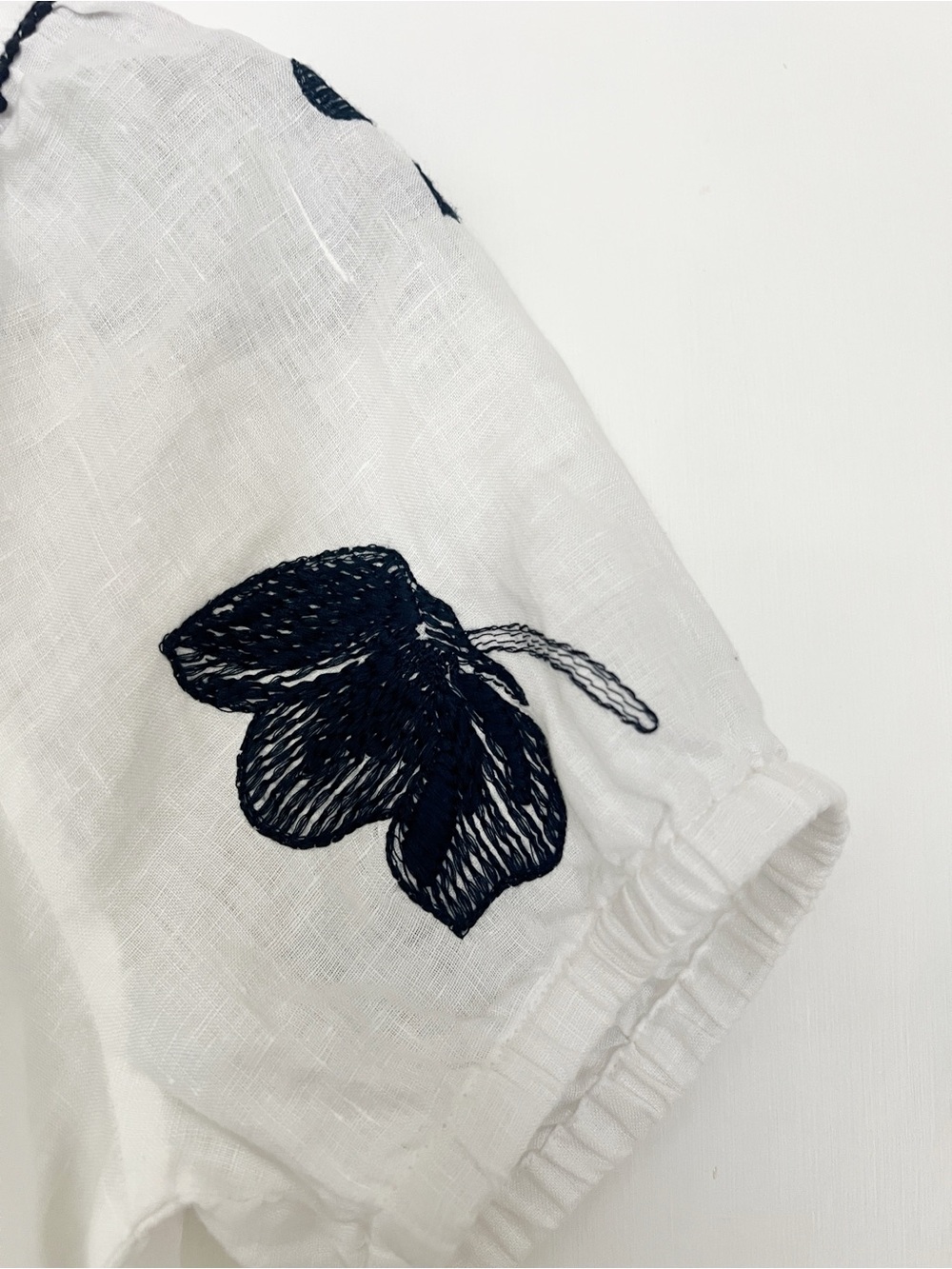J.Crew White Linen Square Neck Embroidered Puff Sleeve Top Medium - Picture 6 of 6